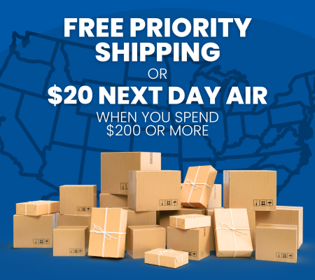 Free priority shipping or $20 Next Day Air when you spend $200 or more