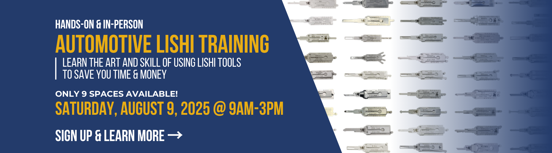 Hands-on & In-person Automotive Lishi Training -- Learn the art and skill of using lishi tools to save you time & money. Only 9 spaces available! Saturday, August 9, 2025 @ 9AM-3PM. Sign up & learn more →